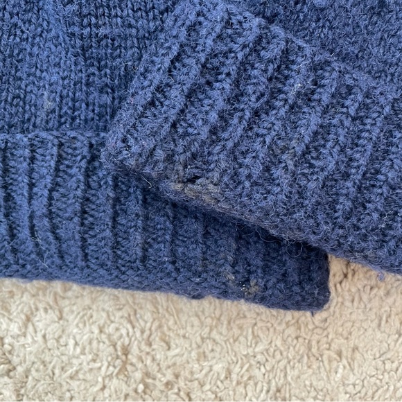 Pure New Wool Thick Chunky Cable Knit Navy Blue Fisherman’s Pullover Sweater - Picture 14 of 16